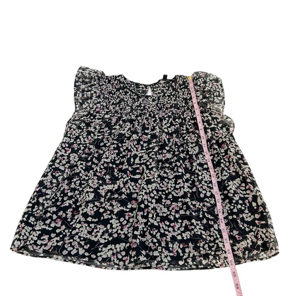 Banana Republic Medium Black Micro Floral Striped Smocked Ruffle Blouse - Picture 9 of 11